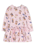 Abito per neonata Monnalisa rosa con stampa Teddy Bear - Rubino Kids