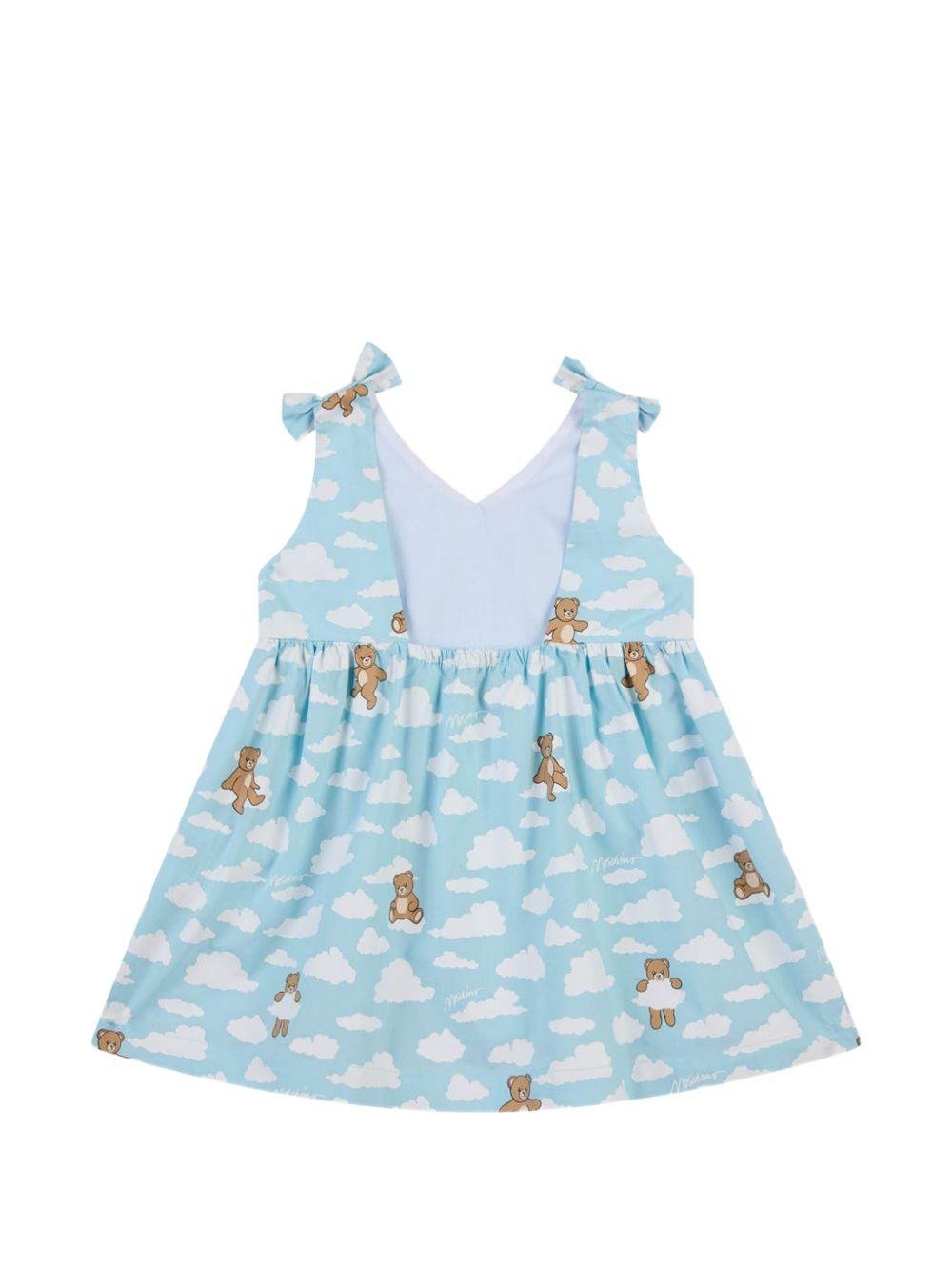 Abito per neonata Moschino Kids azzurro con stampa Teddy Bear all - over - Rubino Kids