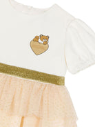 Abito per neonata Moschino Kids bianco con stampa Teddy Bear e ruches - Rubino Kids