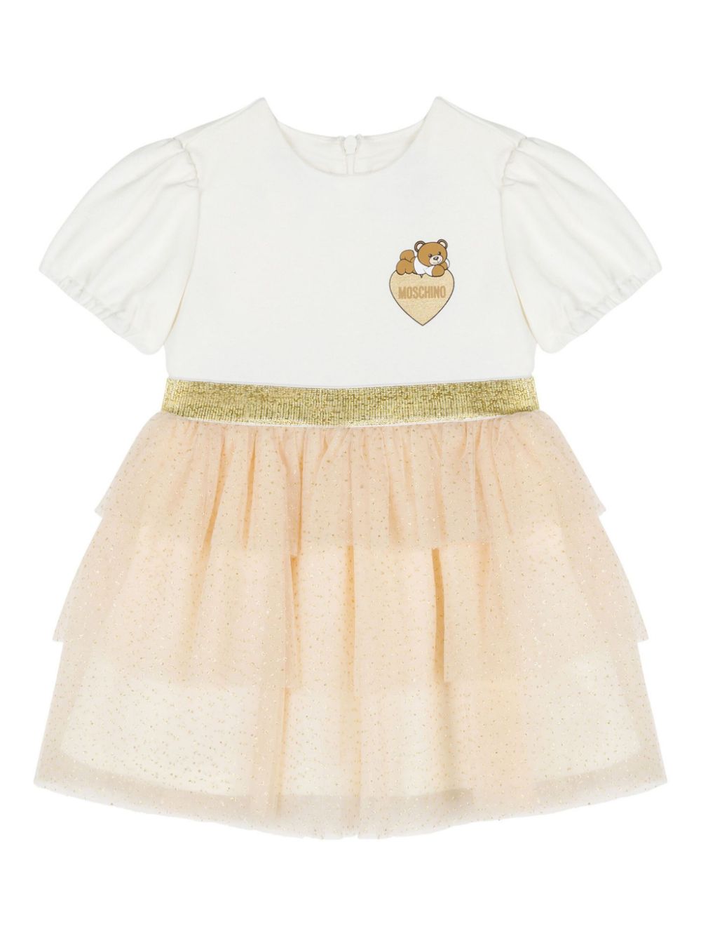 Abito per neonata Moschino Kids bianco con stampa Teddy Bear e ruches - Rubino Kids