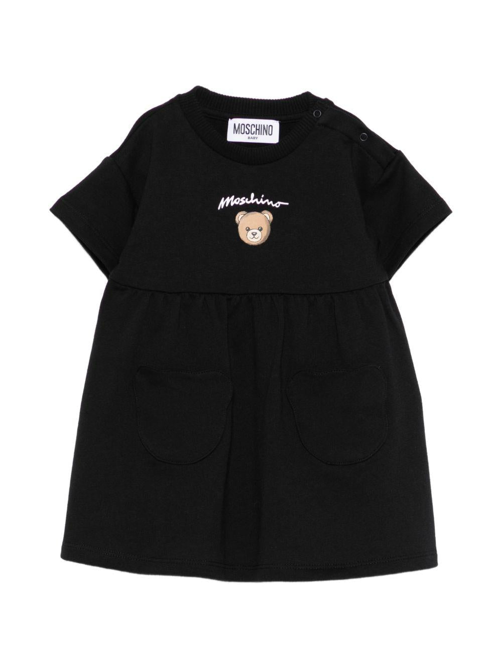 Abito per neonata Moschino Kids nero con logo sul davanti - Rubino Kids