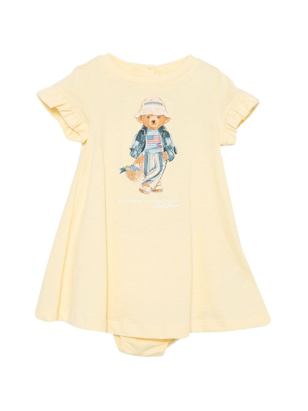 Abito per neonata Polo Ralph Lauren Kids giallo con stampa Polo Bear sul davanti - Rubino Kids
