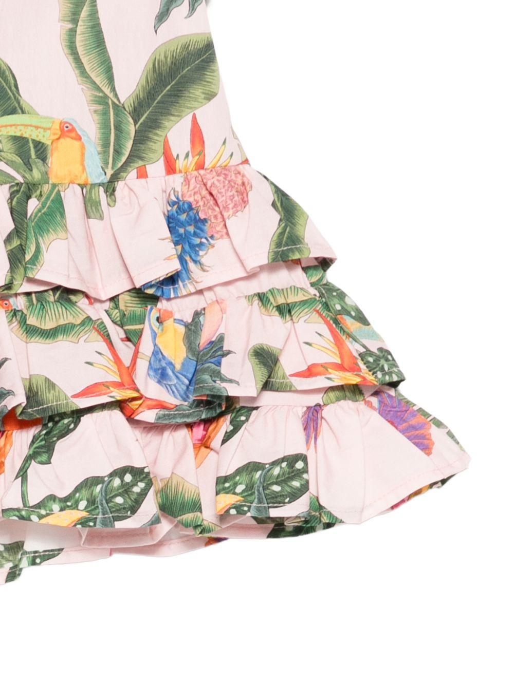 Abito per neonata Roberto Cavalli Junior rosa con stampa tropicale - Rubino Kids