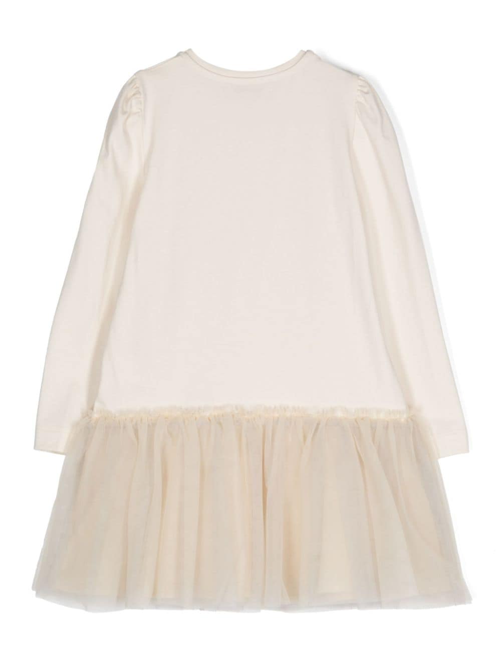 Abito svasato con stampa x Disney per bambina Monnalisa beige con interto a tulle - Rubino Kids