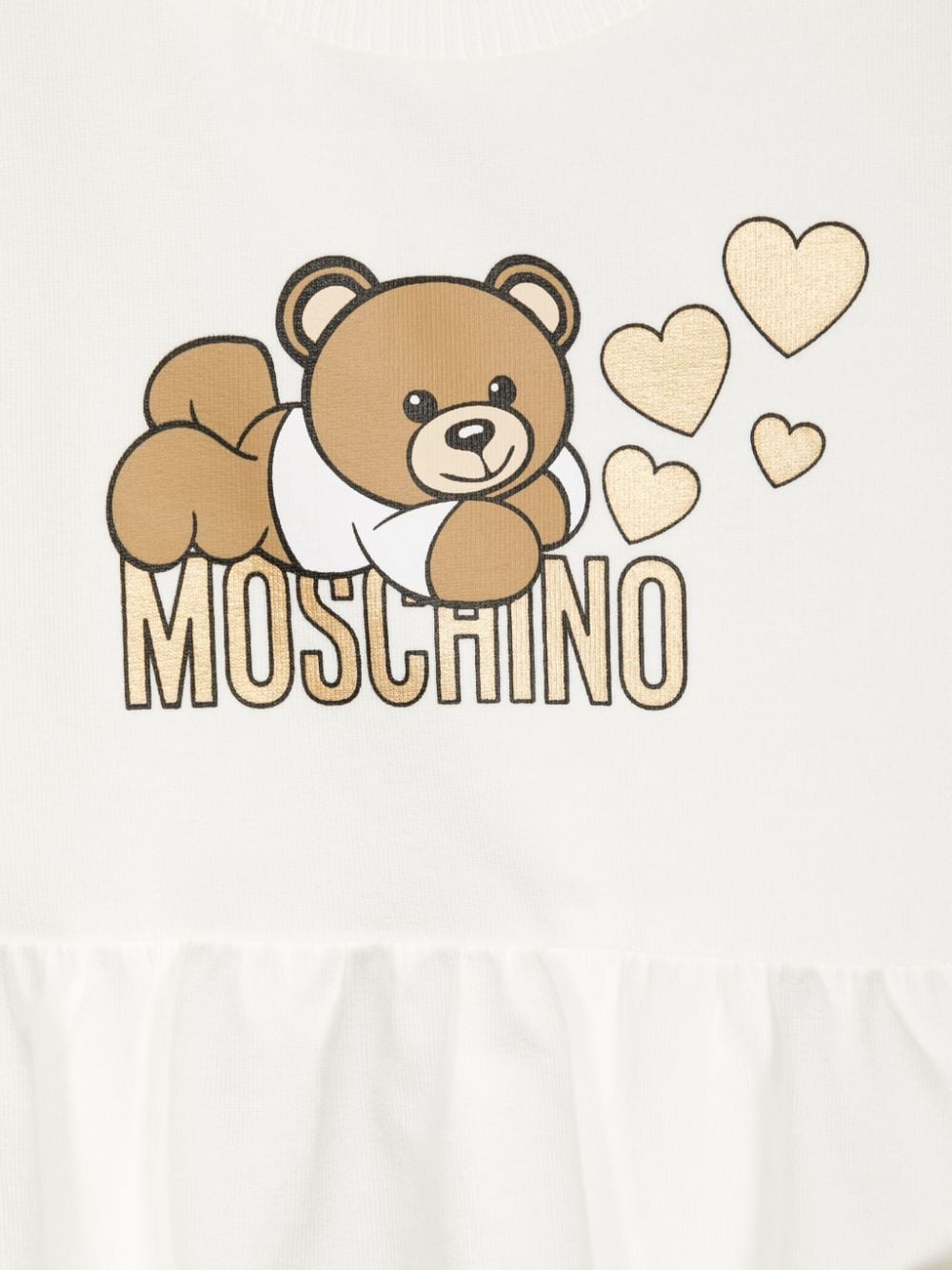 Abito svasato per neonata Moschino Kids bianco con stampa Teddy Bear - Rubino Kids