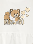 Abito svasato per neonata Moschino Kids bianco con stampa Teddy Bear - Rubino Kids