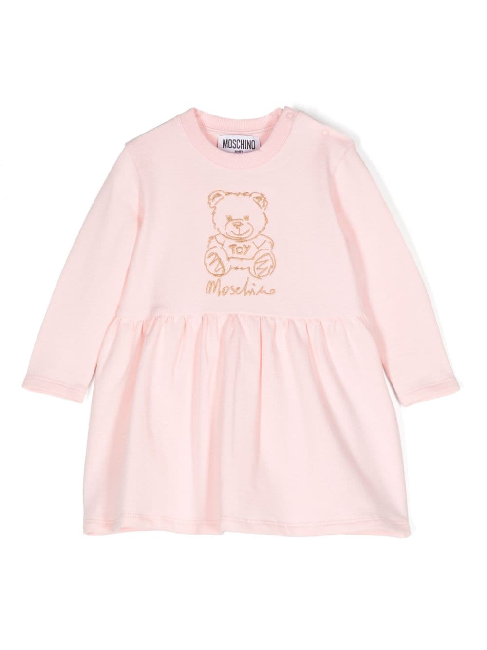 Abito svasato per neonata Moschino Kids rosa con stampa Teddy Bear - Rubino Kids