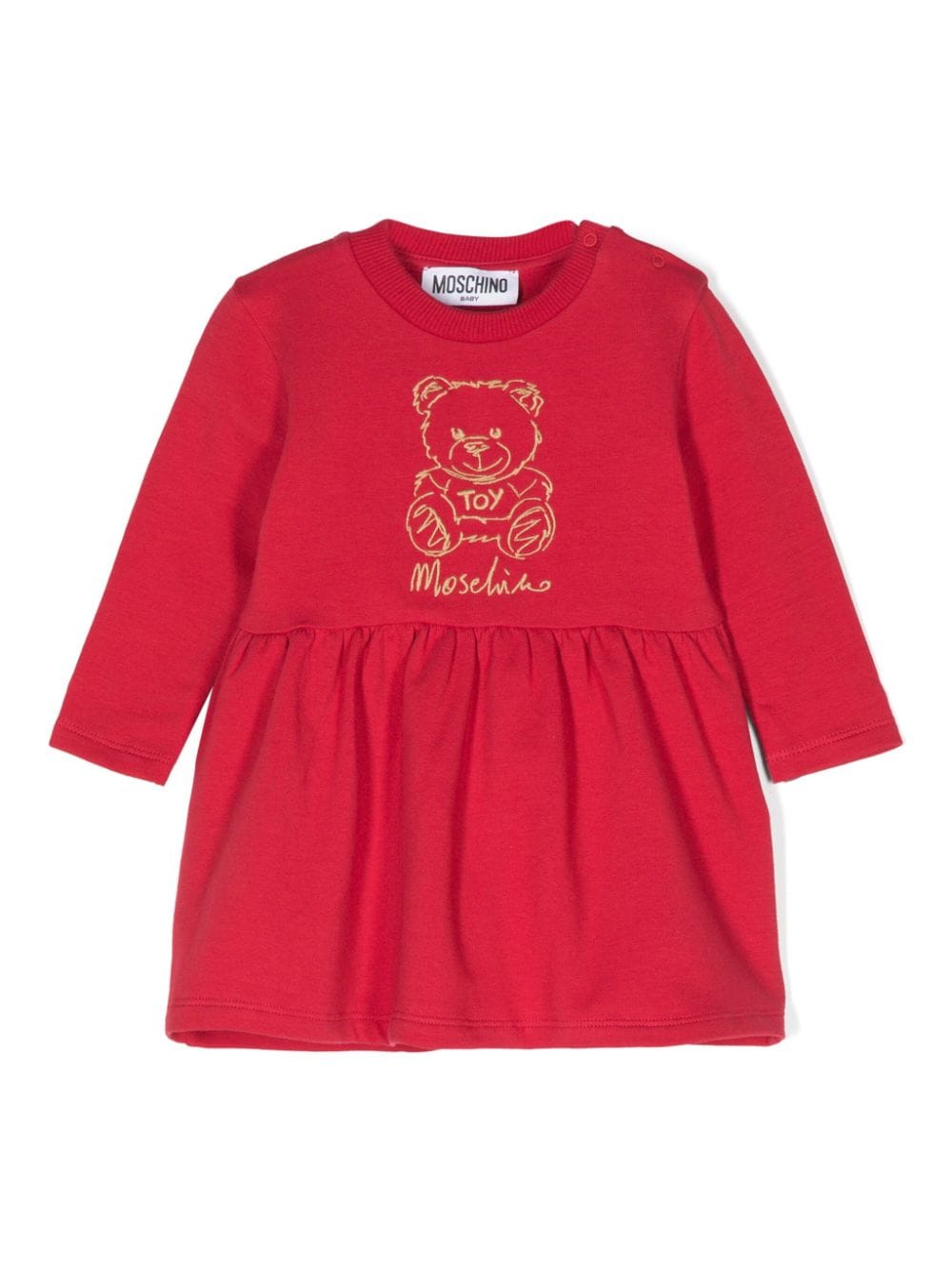 Abito svasato per neonata Moschino Kids rosso con stampa Teddy Bear - Rubino Kids