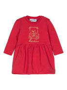 Abito svasato per neonata Moschino Kids rosso con stampa Teddy Bear - Rubino Kids