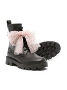 Anfibi per bambina Florens nero con applicazione fiocco rosa - Rubino Kids