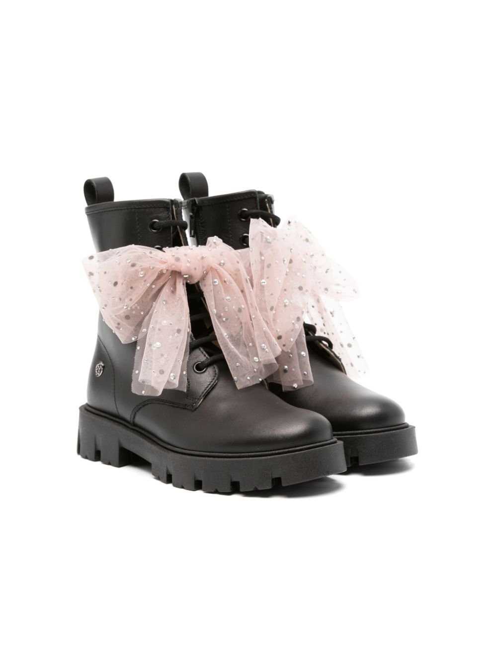 Anfibi per bambina Florens nero con applicazione fiocco rosa - Rubino Kids