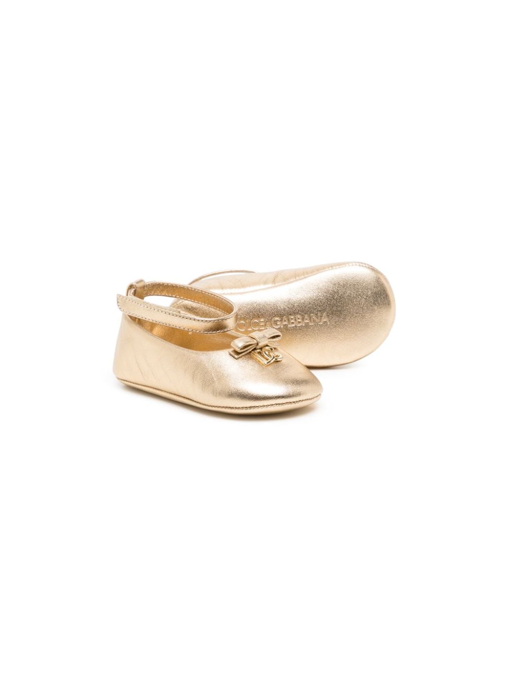 Ballerine con placca logo per neonata Dolce & Gabbana Kids oro con punta tonda - Rubino Kids