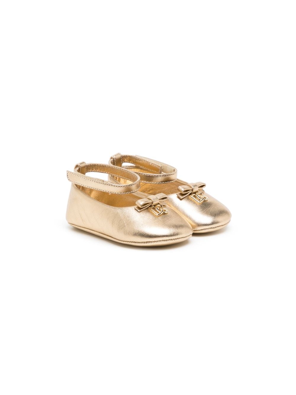 Ballerine con placca logo per neonata Dolce & Gabbana Kids oro con punta tonda - Rubino Kids