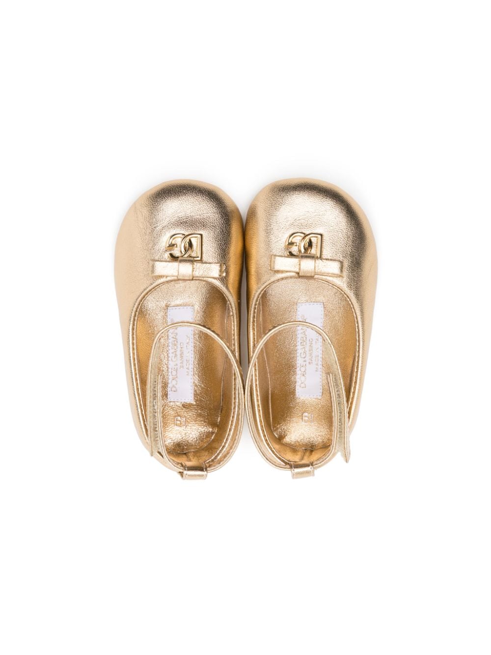 Ballerine con placca logo per neonata Dolce & Gabbana Kids oro con punta tonda - Rubino Kids