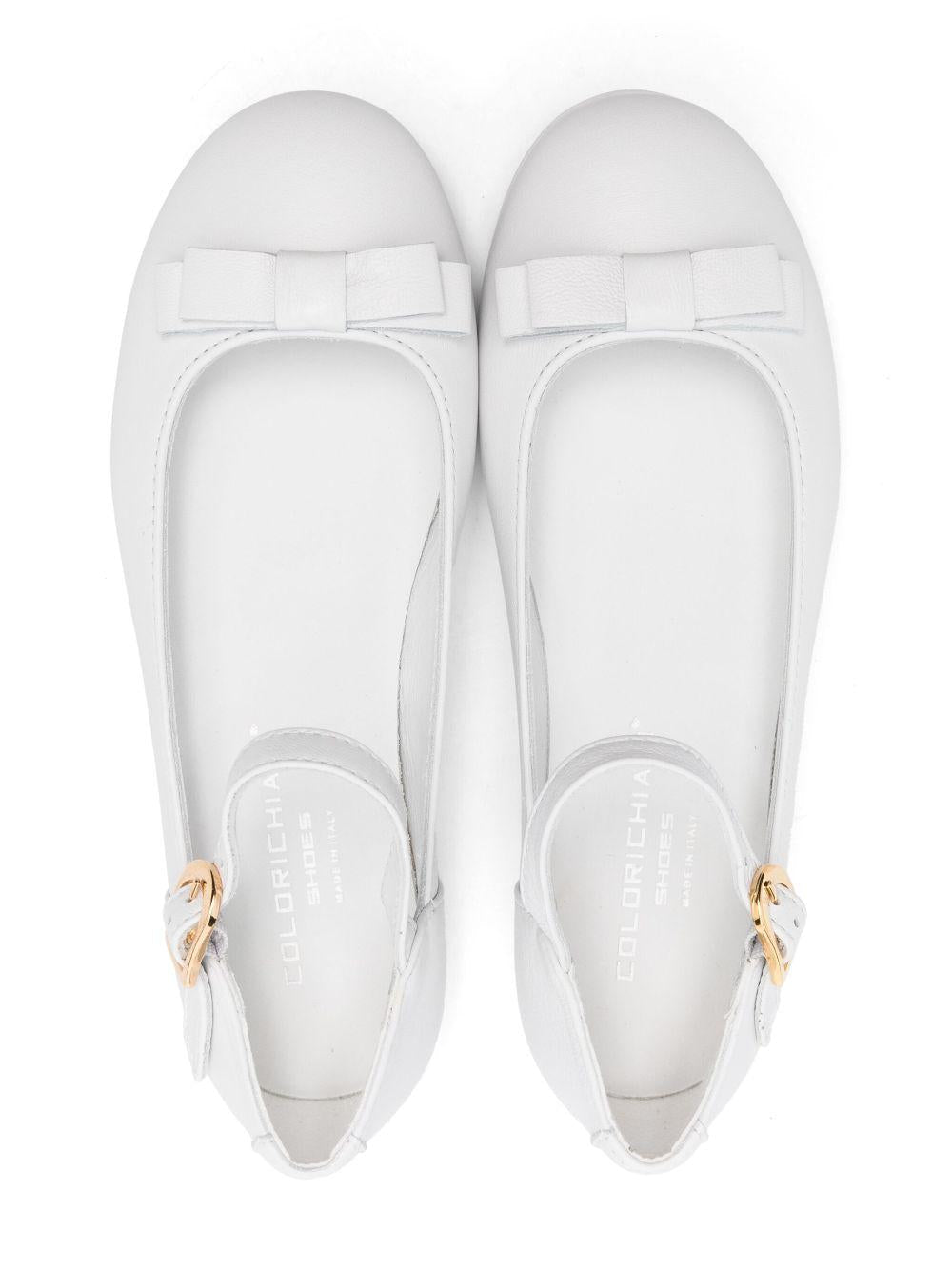 Ballerine per bambina Colorichiari bianco con fiocco con chiusura alla caviglia con fibbia - Rubino Kids