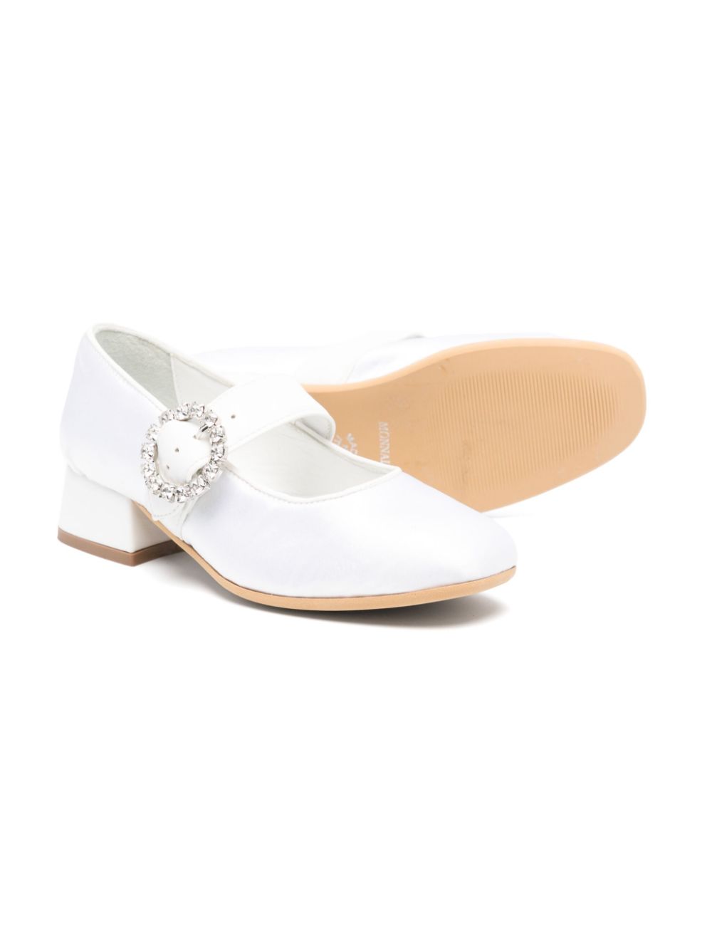 Ballerine per bambina Monnalisa bianco in pelle con chiusura laterale con fibbia - Rubino Kids