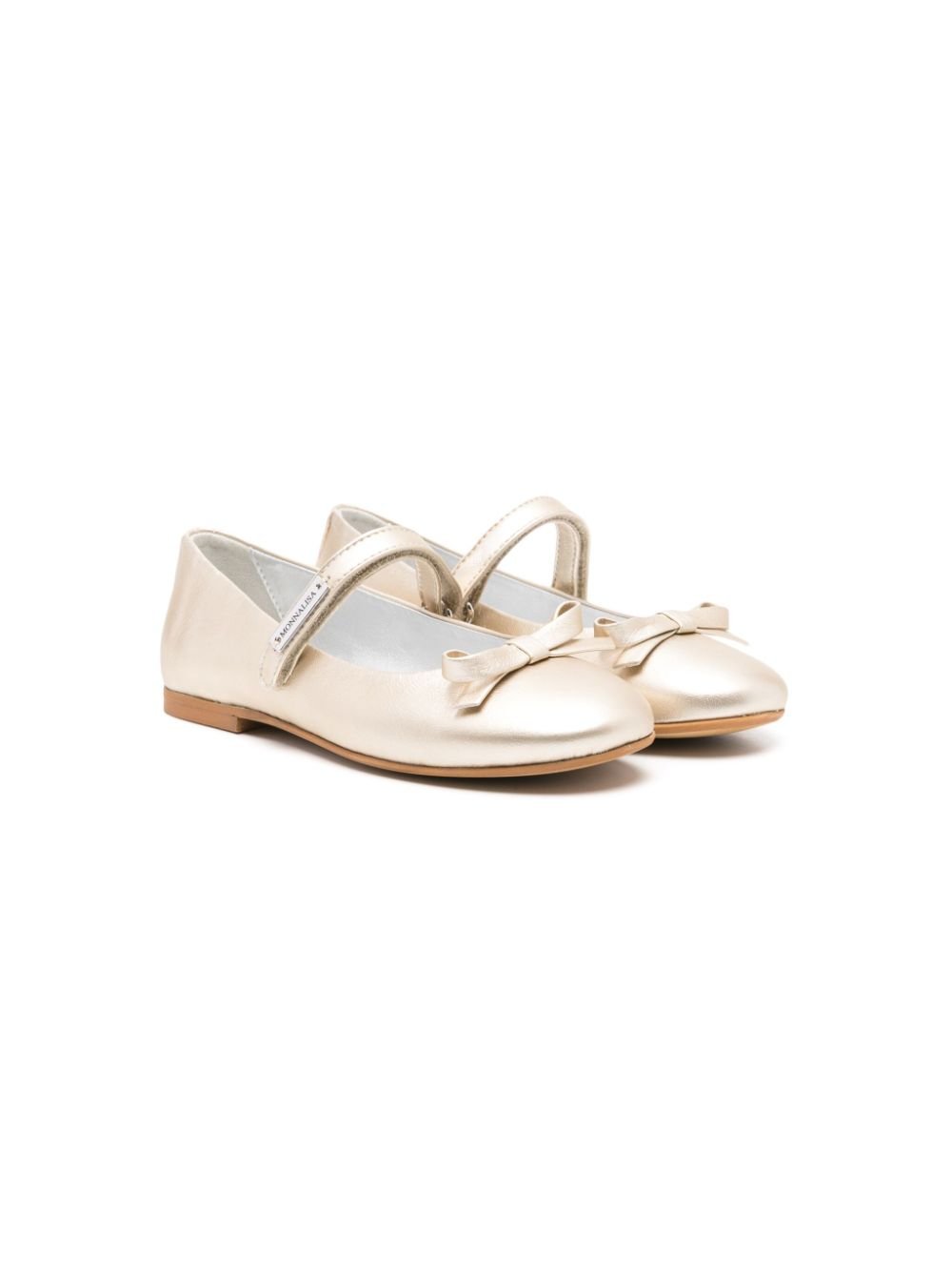 Ballerine per bambina Monnalisa oro in pelle con chiusura frontale a strappo - Rubino Kids