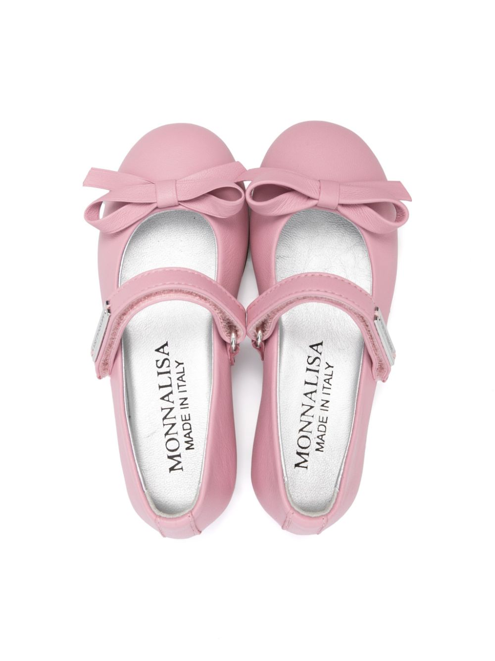 Ballerine per bambina Monnalisa rosa in pelle con chiusura frontale a strappo - Rubino Kids