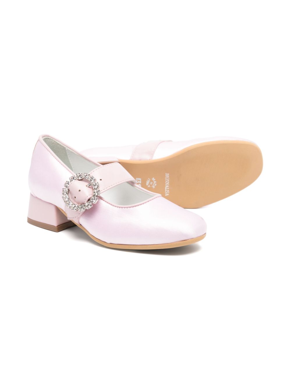 Ballerine per bambina Monnalisa rosa in pelle con chiusura laterale con fibbia - Rubino Kids