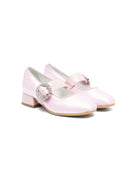 Ballerine per bambina Monnalisa rosa in pelle con chiusura laterale con fibbia - Rubino Kids