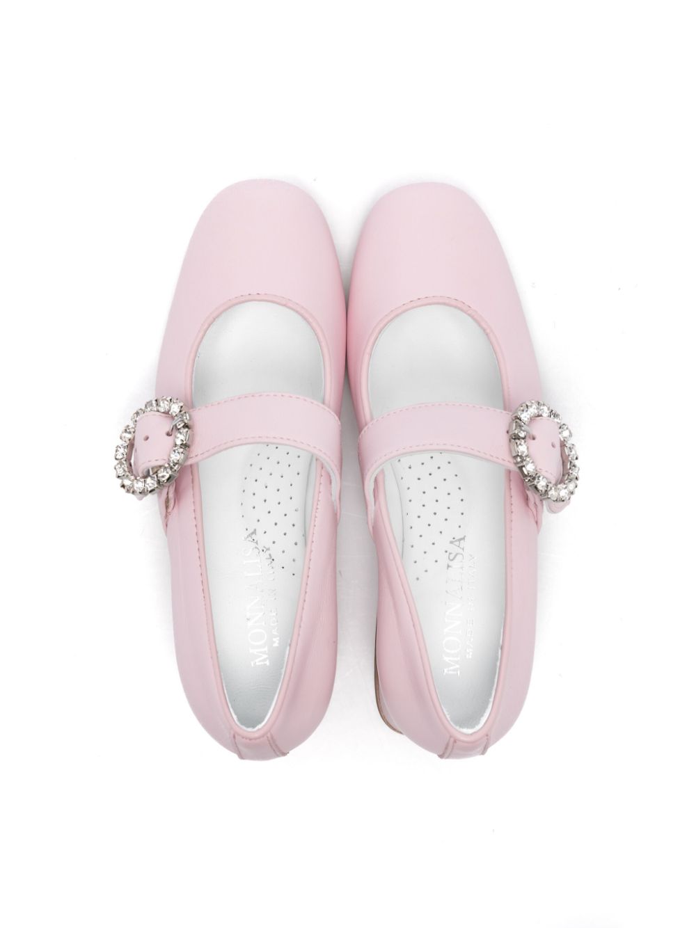 Ballerine per bambina Monnalisa rosa in pelle con chiusura laterale con fibbia - Rubino Kids