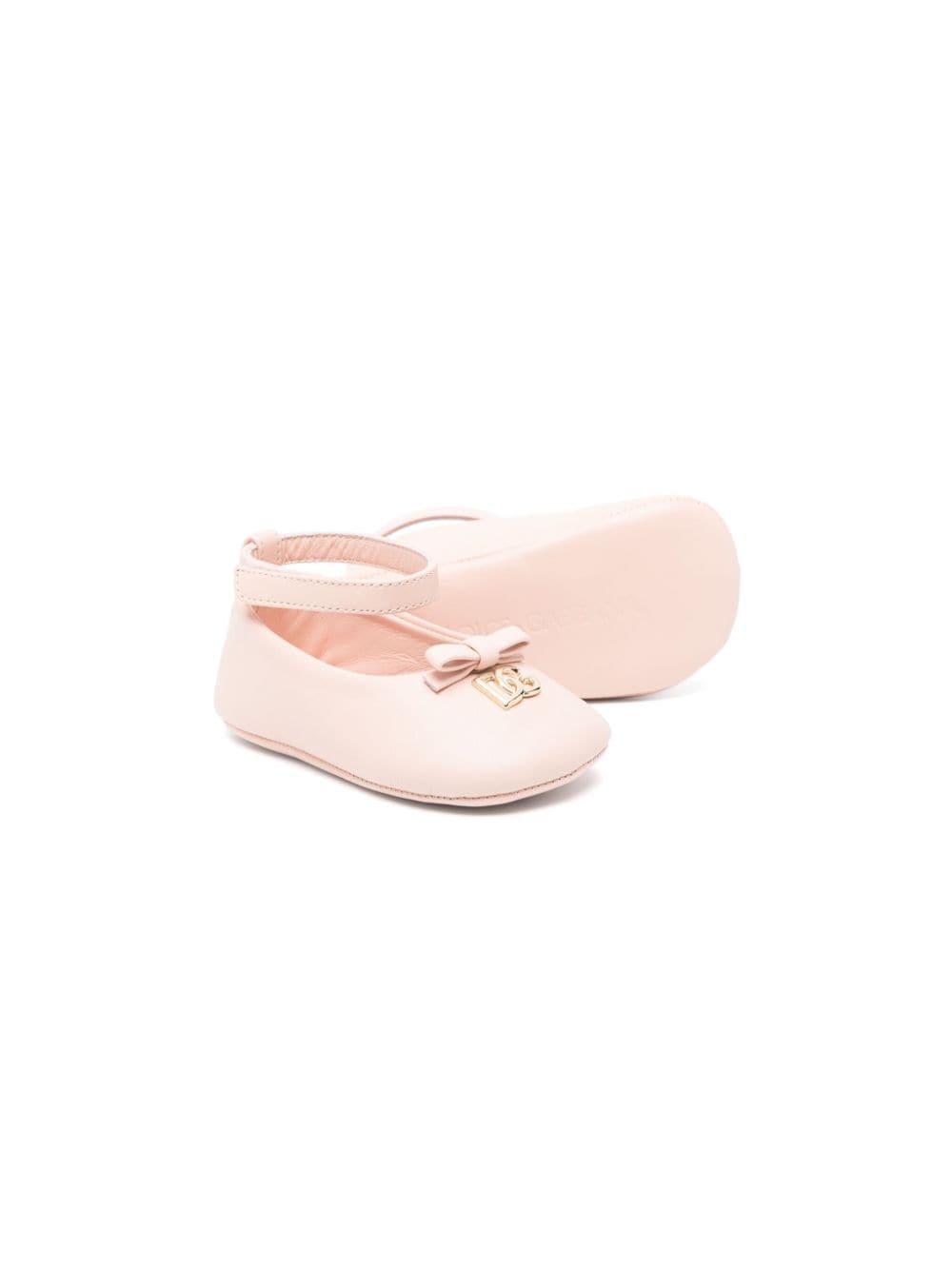 Ballerine per neonata Dolce & Gabbana Kids rosa con placca logo - Rubino Kids