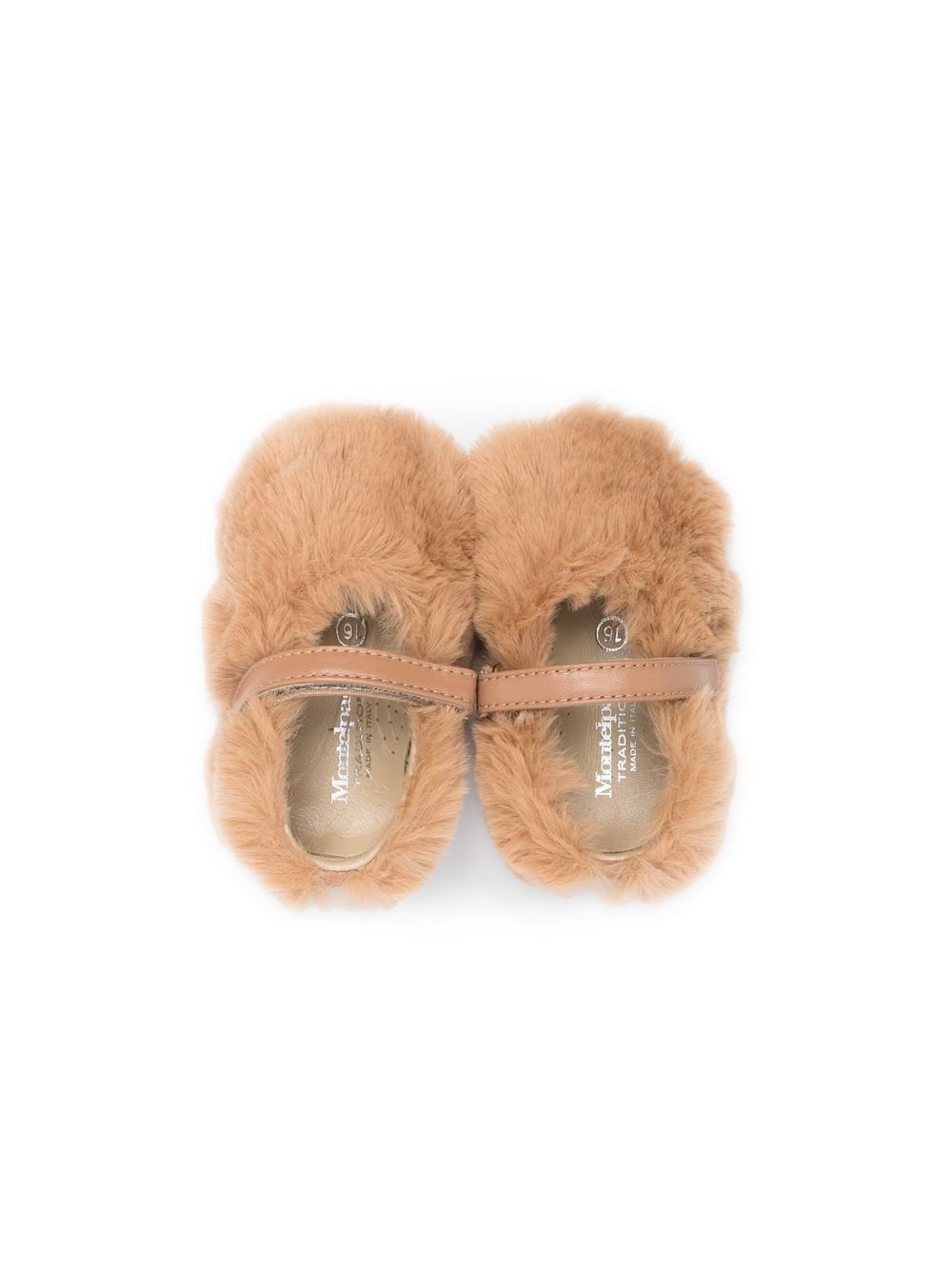 Ballerine per neonata Montelpare Tradition beige in finta pelliccia con chiusura a strappo - Rubino Kids