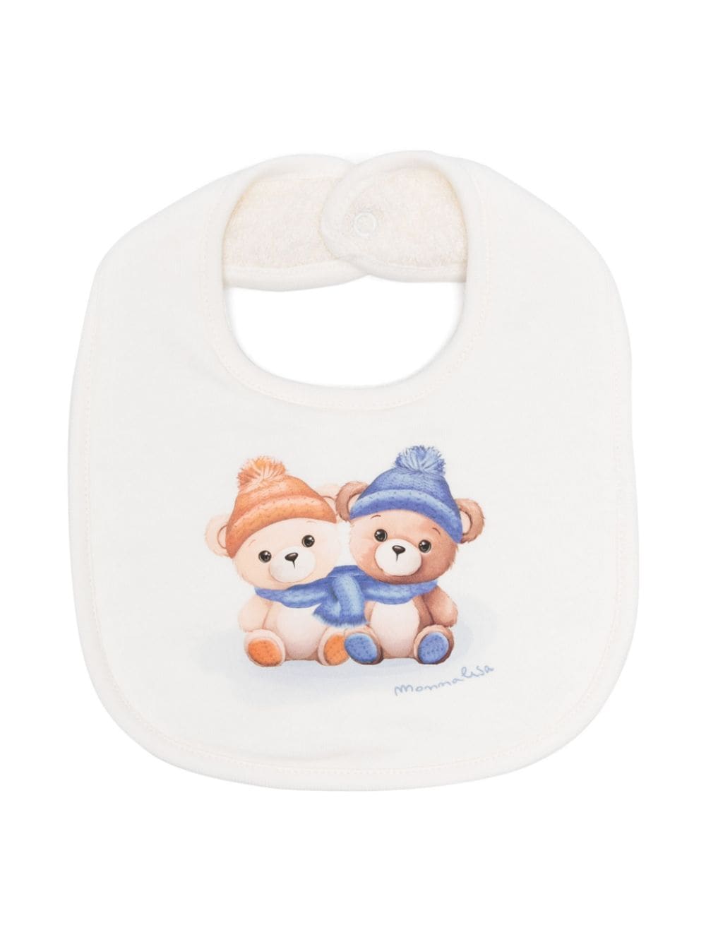 Bavaglino con stampa Teddy Bear per neonato Monnalisa bianco con chiusura a scatto - Rubino Kids