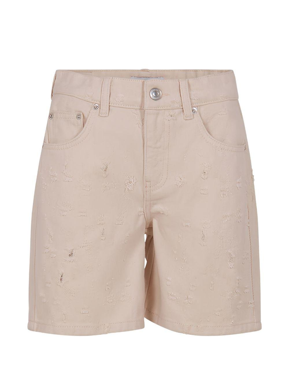 Bermuda per bambino MSGM Kids beige in denim con effetto vissuto - Rubino Kids