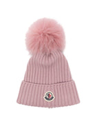 Berretto a coste con pompon per neonata Moncler Enfant rosa con tesa curva - Rubino Kids