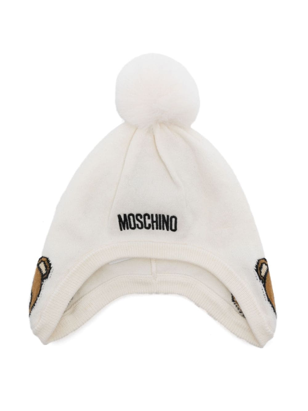 Berretto con pompon per neonata Moschino Kids bianco con lavorazione a maglia - Rubino Kids