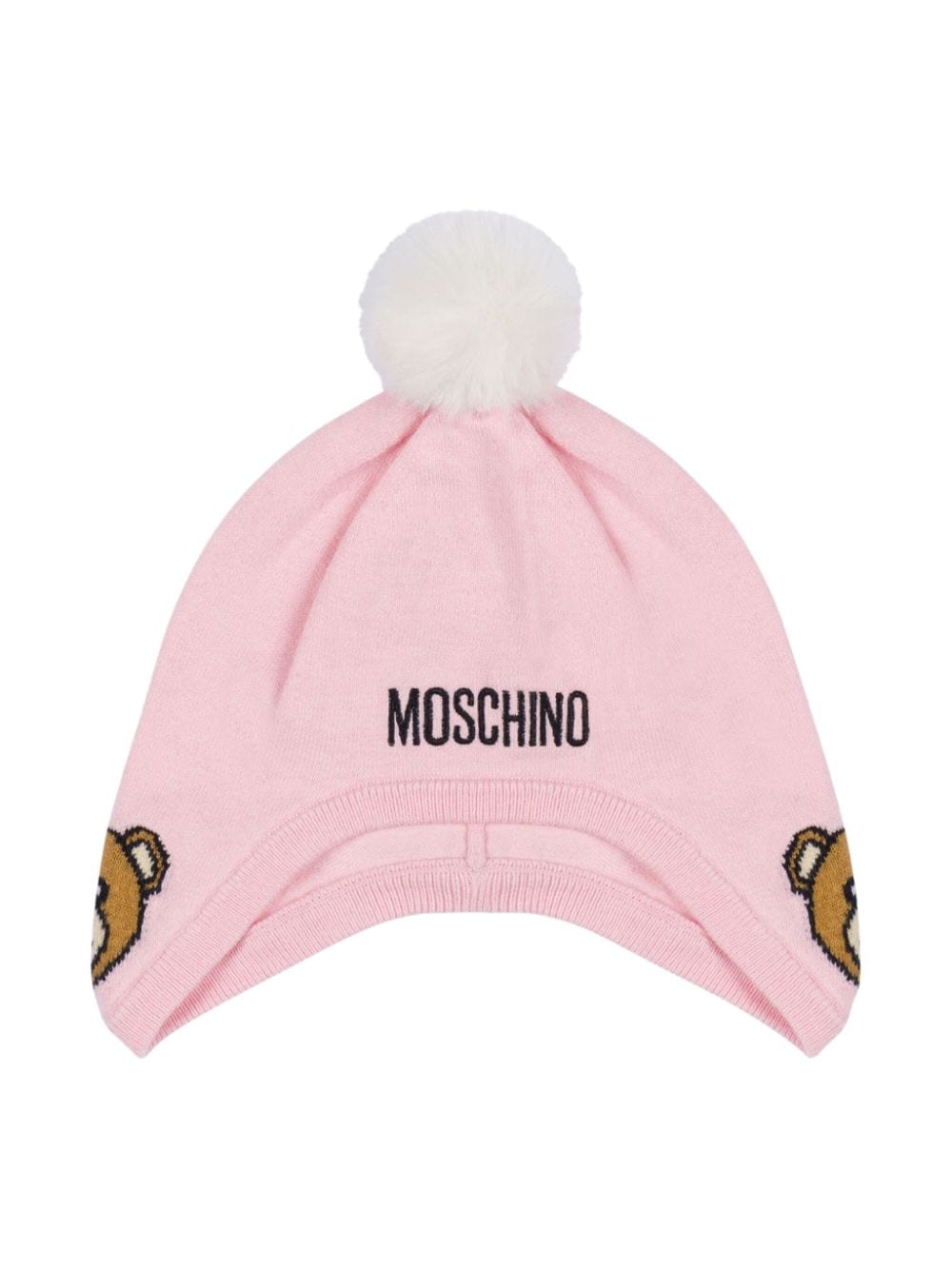 Berretto con pompon per neonata Moschino Kids rosa con lavorazione a maglia - Rubino Kids