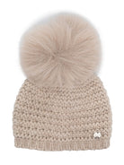 Berretto con pompon per neonata Paz Rodriguez beige con placca con logo - Rubino Kids