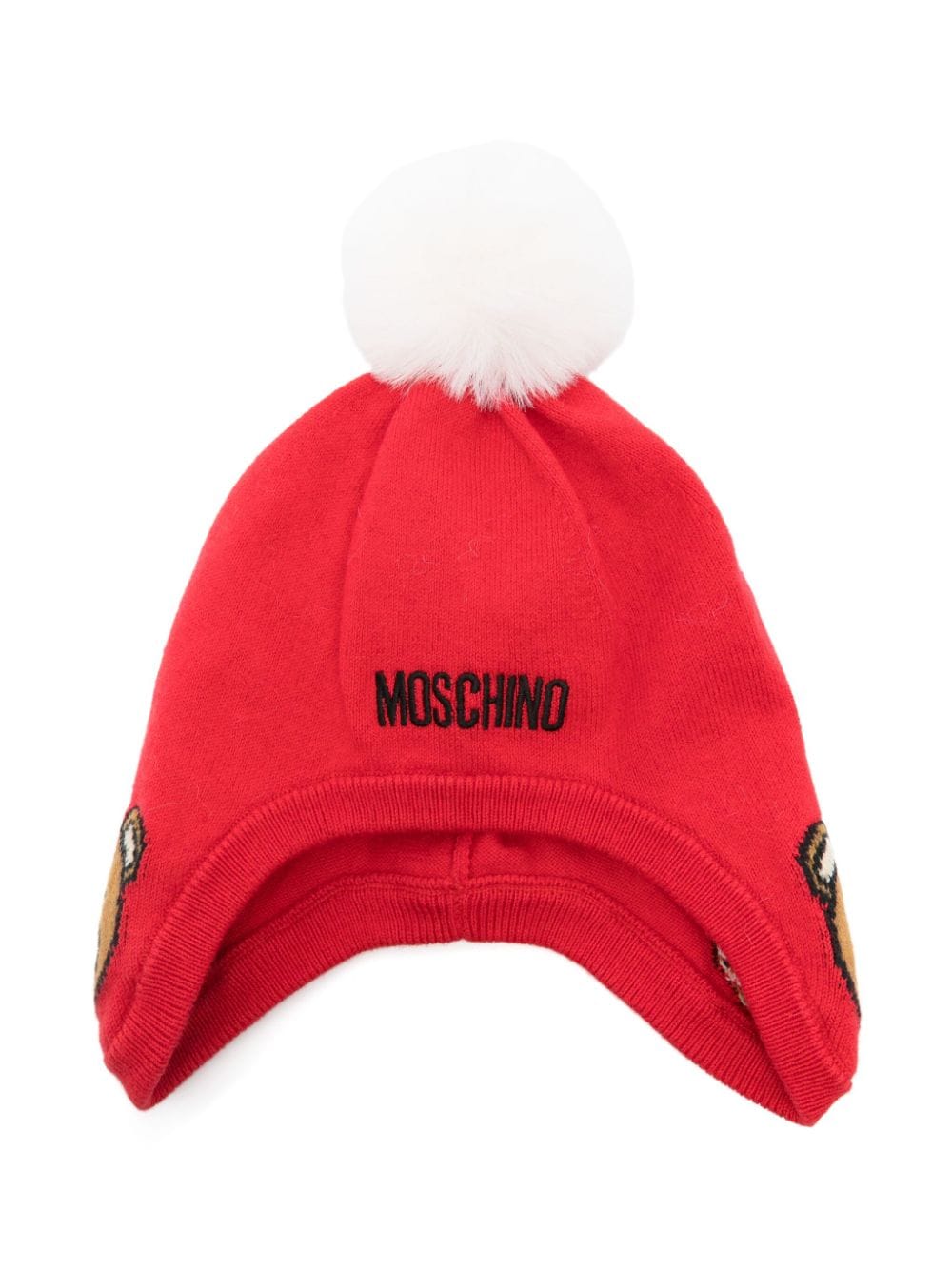 Berretto con pompon per neonato Moschino Kids rosso con lavorazione a maglia - Rubino Kids