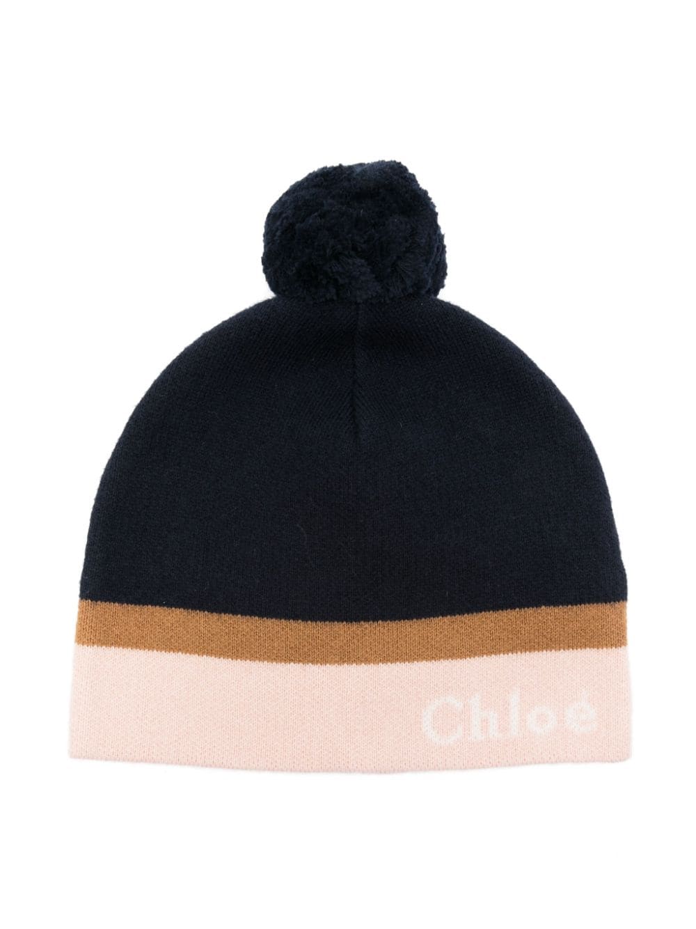 Berretto per bambina Chloé Kids blu con intarsio logo e pompon - Rubino Kids