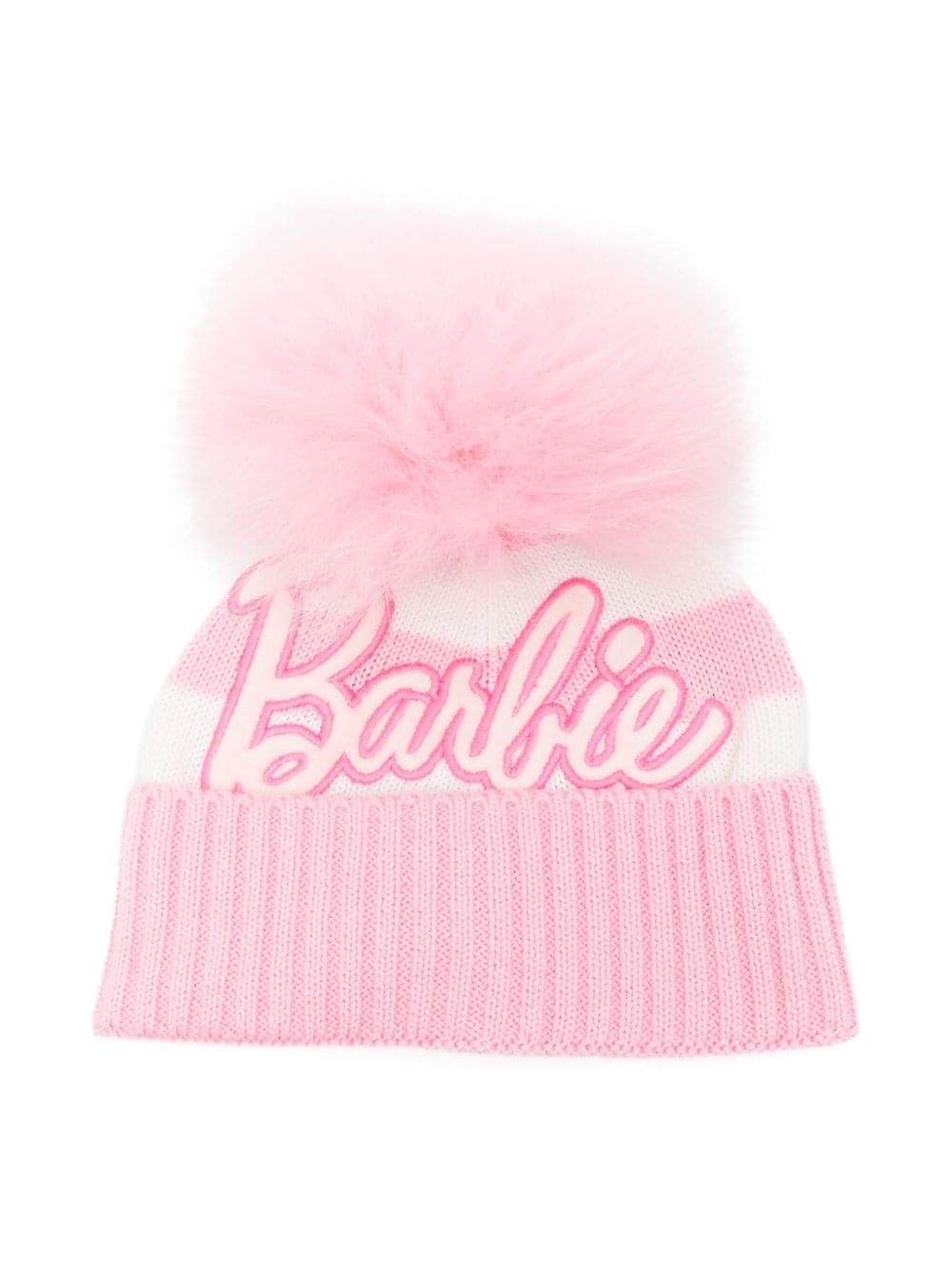 Berretto per bambina Monnalisa x Barbie a righe rosa e bianco con pompon - Rubino Kids