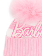 Berretto per bambina Monnalisa x Barbie a righe rosa e bianco con pompon - Rubino Kids