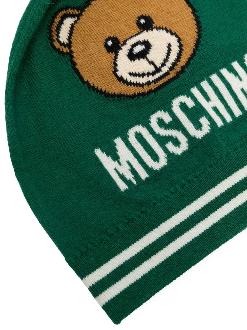 Berretto per bambina Moschino Kids verde con logo intarsiato e dettaglio pompon - Rubino Kids