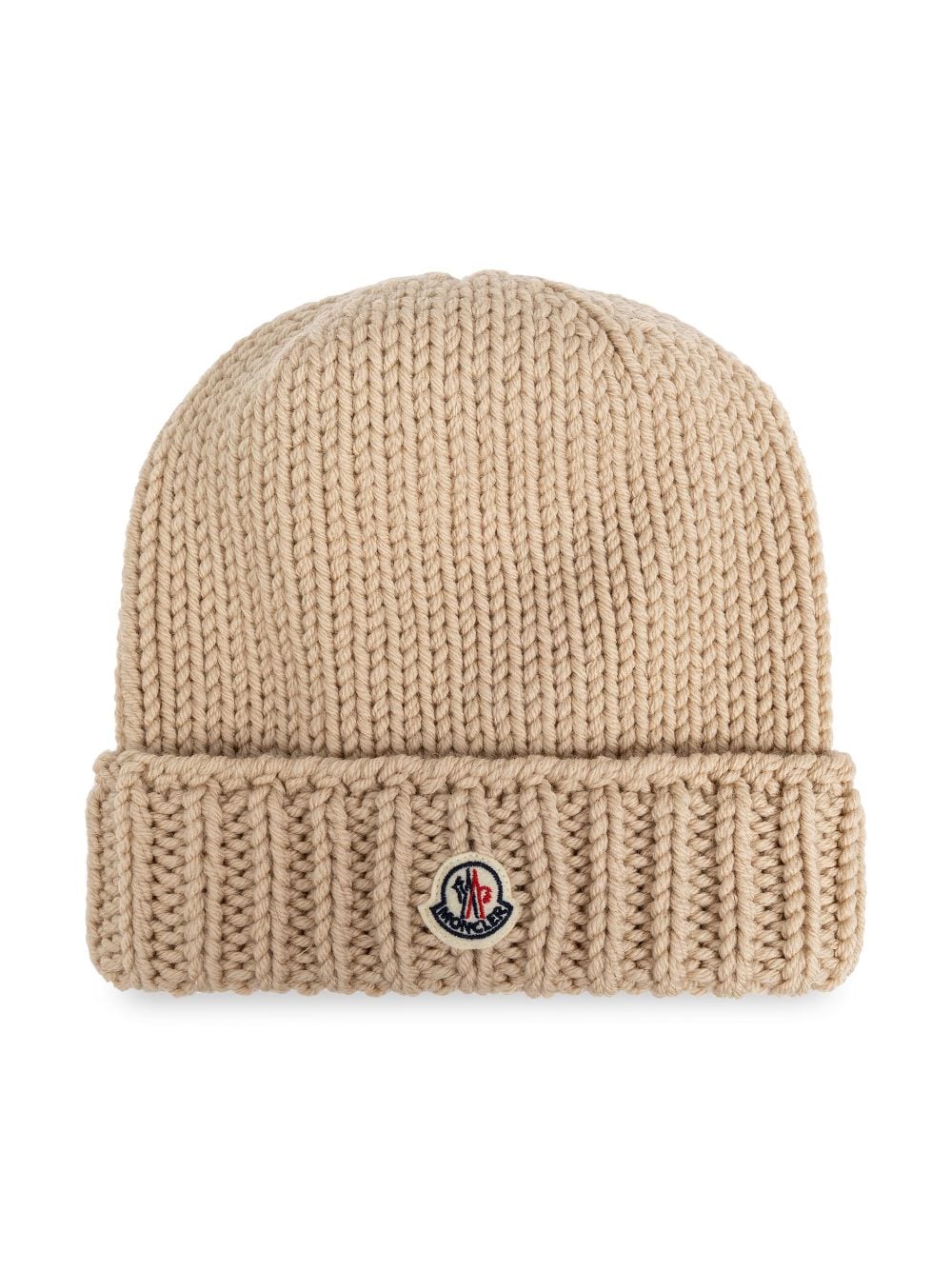 Berretto per bambini Moncler Enfant beige con toppa con logo - Rubino Kids