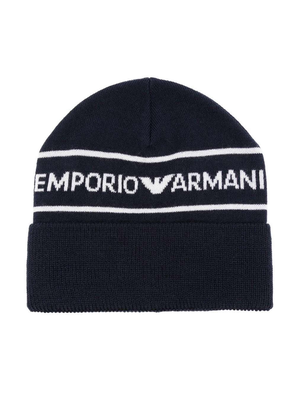 Berretto per bambino Emporio Armani Kids blu con logo jacquard - Rubino Kids