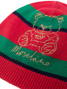 Berretto per bambino Moschino Kids a righe rosso e verde con ricamo orsetto - Rubino Kids