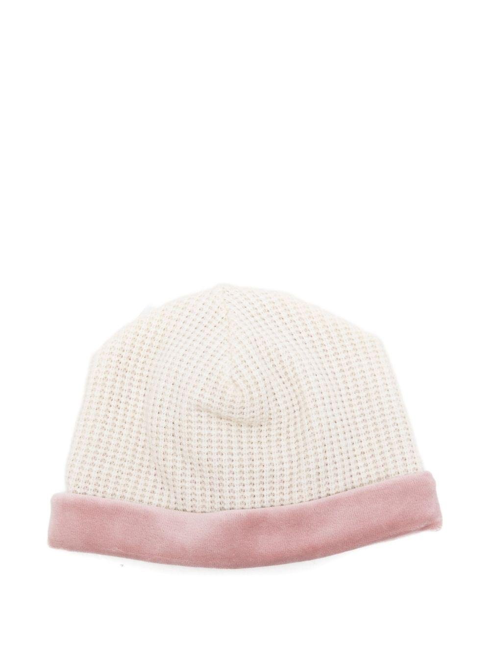 Berretto per neonata La Stupenderia bianco con decorazione rosa - Rubino Kids