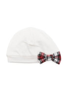 Berretto per neonata Monnalisa bianco con fiocco con fantasia tartan - Rubino Kids