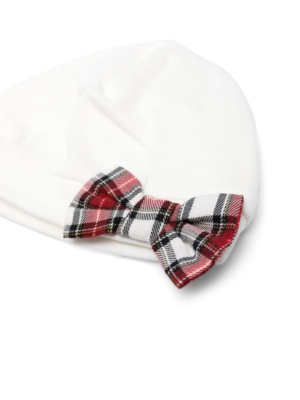 Berretto per neonata Monnalisa bianco con fiocco con fantasia tartan - Rubino Kids