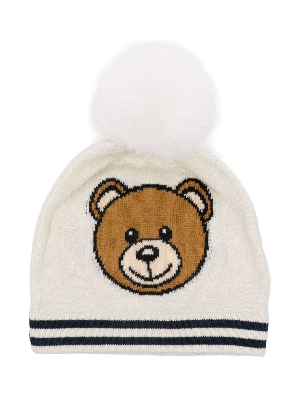 Berretto per neonati Moschino Kids bianco con ricamo Teddy Bear e pompon - Rubino Kids