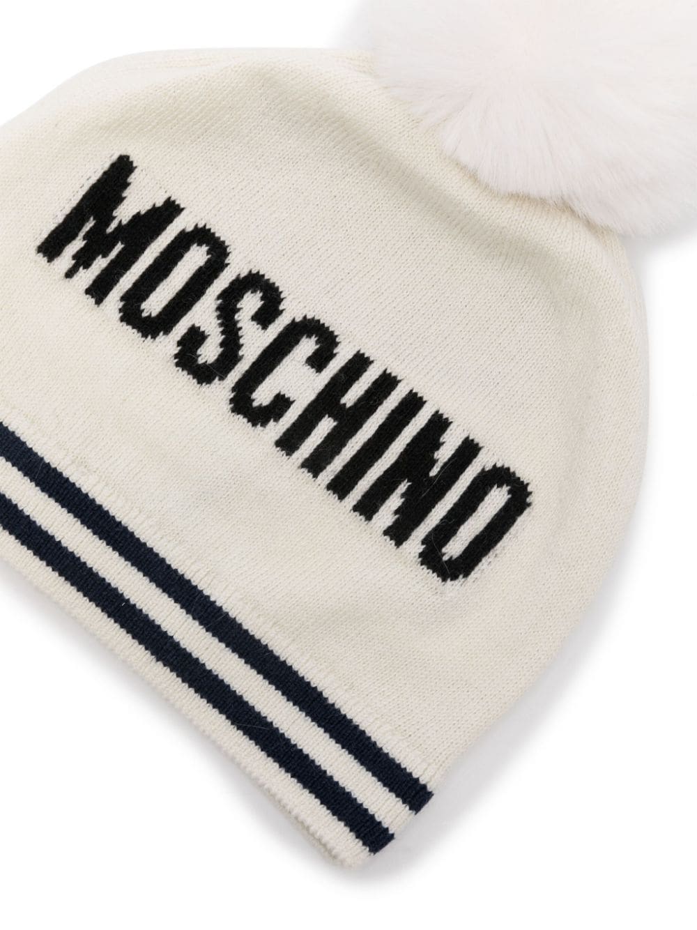 Berretto per neonati Moschino Kids bianco con ricamo Teddy Bear e pompon - Rubino Kids