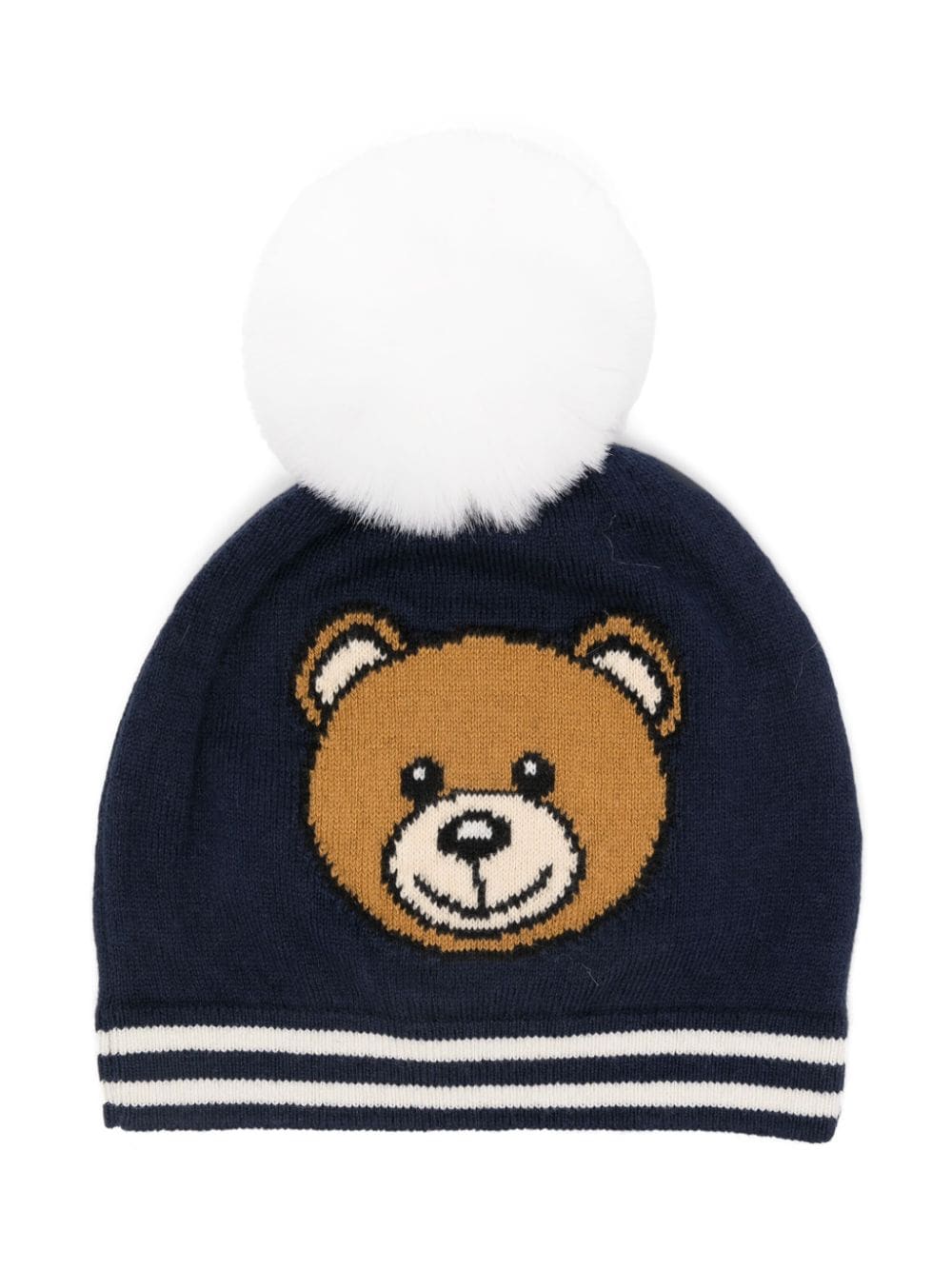 Berretto per neonati Moschino Kids blu con ricamo Teddy Bear e pompon - Rubino Kids