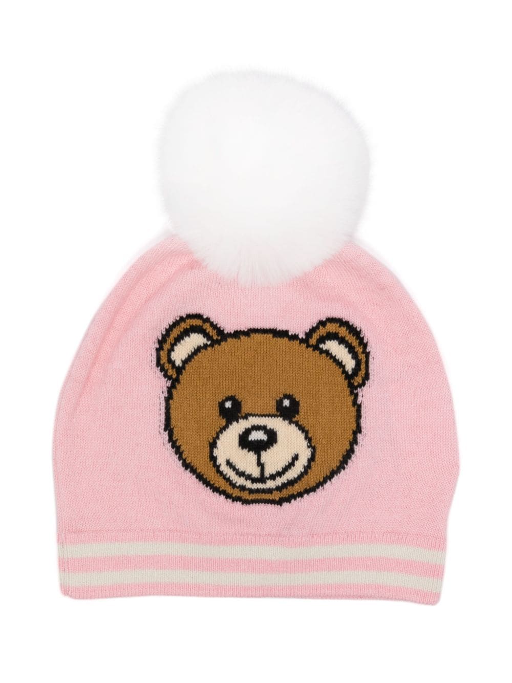 Berretto per neonati Moschino Kids rosa con ricamo Teddy Bear e pompon - Rubino Kids