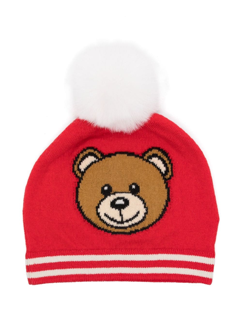 Berretto per neonati Moschino Kids rosso con ricamo Teddy Bear e pompon - Rubino Kids