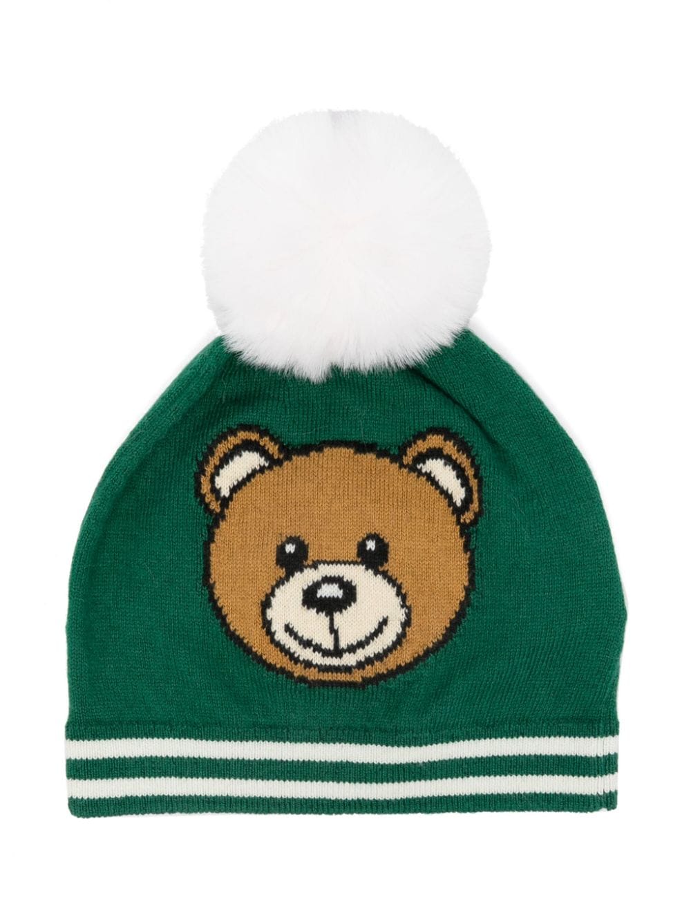 Berretto per neonati Moschino Kids verde con ricamo Teddy Bear e pompon - Rubino Kids